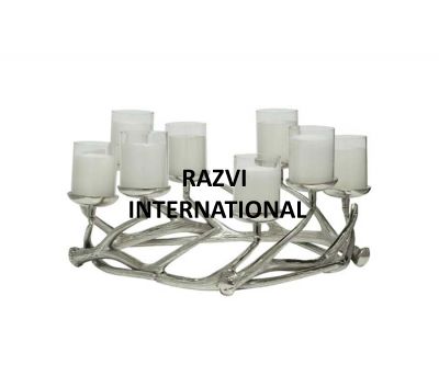 CANDLES HOLDER 
Item Code: A 1826
Finish: Nickel
Material: Aluminium & Glass
Keywords: CANDLES HOLDER