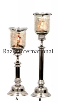 TALL NICKEL CANDLE HOLDER-1
Item Code: A 606-1 (A,B)
Finish: Nickel & Silver Glass
Material: Aluminium & Glass
Keywords: YEMEN