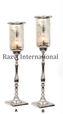 TALL SQUARE BASE CANDLE HOLDER-1
Item Code: A 608-1
Finish: Nickel & Antique Silver Glass
Material: Aluminium & Glass
Keywords: gyertyatartó és gyertyatartó