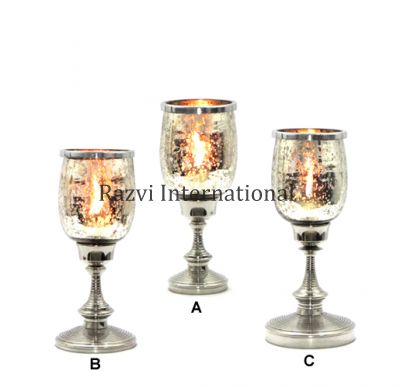 CANDLE HOLDER 3 PCS SET 
Item Code: A 613 (A,B,C)
Finish: Nickel & Antique Silver Glass
Material: Aluminium & Glass
Keywords: candelabrum agus sealbhóir coinnle