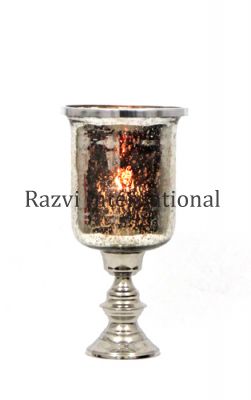 NICKEL CANDLE HOLDER 
Item Code: A 619-1
Finish: Nickel & Antique Silver Glass
Material: Aluminium & Glass
Keywords: SPAIN