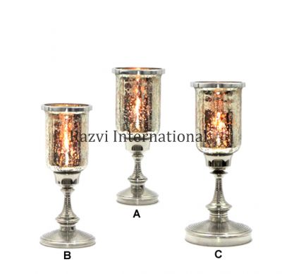 CANDLE HOLDER SET OF 3 PCS
Item Code: A 633-3 (A,B,C)
Finish: Nickel & Antique Silver Glass
Material: Aluminium & Glass
Keywords: labozia sy fitoeran-dabozia