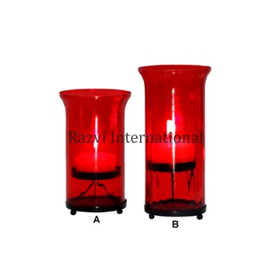 RED GLASS CANDLE HOLDER
Item Code: A 615-2
Finish: Red 
Material: Iron & Glass
Keywords: RED GLASS CANDLE HOLDER