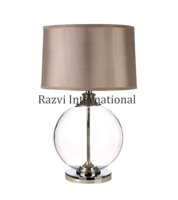 GLASS TABLE LAMP
Item Code: RH 206
Finish: Nickel 
Material: Aluminium,Glass & Fabric
Keywords: GLASS TABLE LAMP