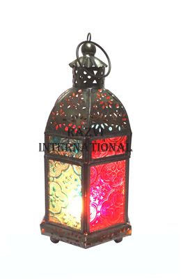 HEXAGONAL LANTERN
Item Code: A 1216
Finish: Antique With Multi Color Glass  
Material: Iron & Glass
Keywords: HEXAGONAL LANTERN