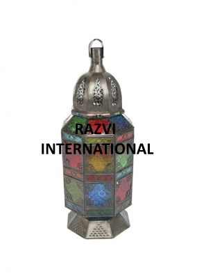 CANDLE LANTERN
Item Code: A 1923
Finish: Zinc Antique & Multiolor Glass
Material: Iron & Glass
Keywords: CANDLE LANTERN