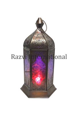 COPPER LANTERN
Item Code: A 794
Finish: Copper Antique & Purple Glass 
Material: Iron & Glass
Keywords: COPPER LANTERN