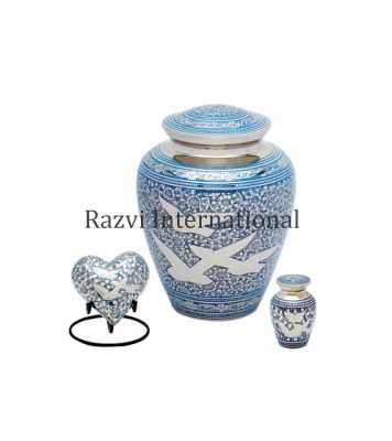CLASSIC URNS SET 
Item Code: CP 205
Finish: Nickel & Turquoise Color
Material: Brass
Keywords: urnas de cremación