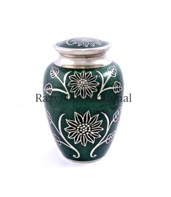 URN 10"
Item Code: CP 313
Finish: Nickel & Green Color
Material: Brass
Keywords: polttohautausurnat