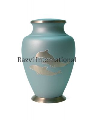 DOLPHIN URN
Item Code: CP 536
Finish: Pewter & Light Turquoise 
Material: Brass
Keywords: urnes de crémation