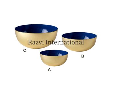 INDIGO BOWLS
Item Code: SR 1275-3/A,B,C
Finish: Brass & Indigo Enamel
Material: Aluminium
Keywords: INDIGO BOWLS