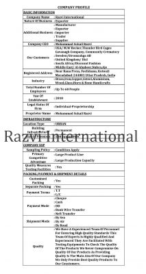 RAZVI INTERNATIONAL PROFILE
email: razviinternational@gmail.com
email: info@razviinternational.com
WhatsApp +91-87914 31525
Keywords: PROFILE RAZVI INTERNATIONAL